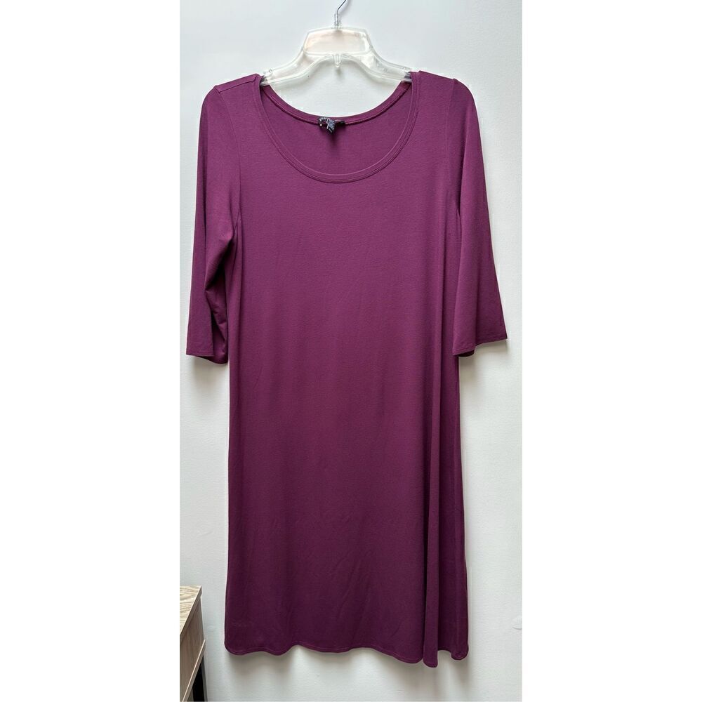 Eileen Fisher systems women’s jersey 3/4 sleeve plum dress size Medium #21-1472